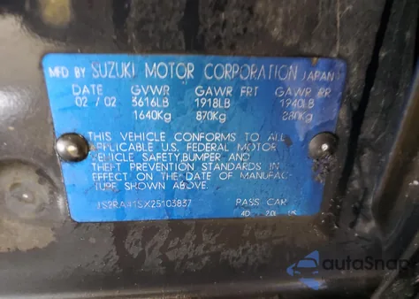 2002 Suzuki Aerio S из США, поврежденный, VIN JS2RA41SX25103837